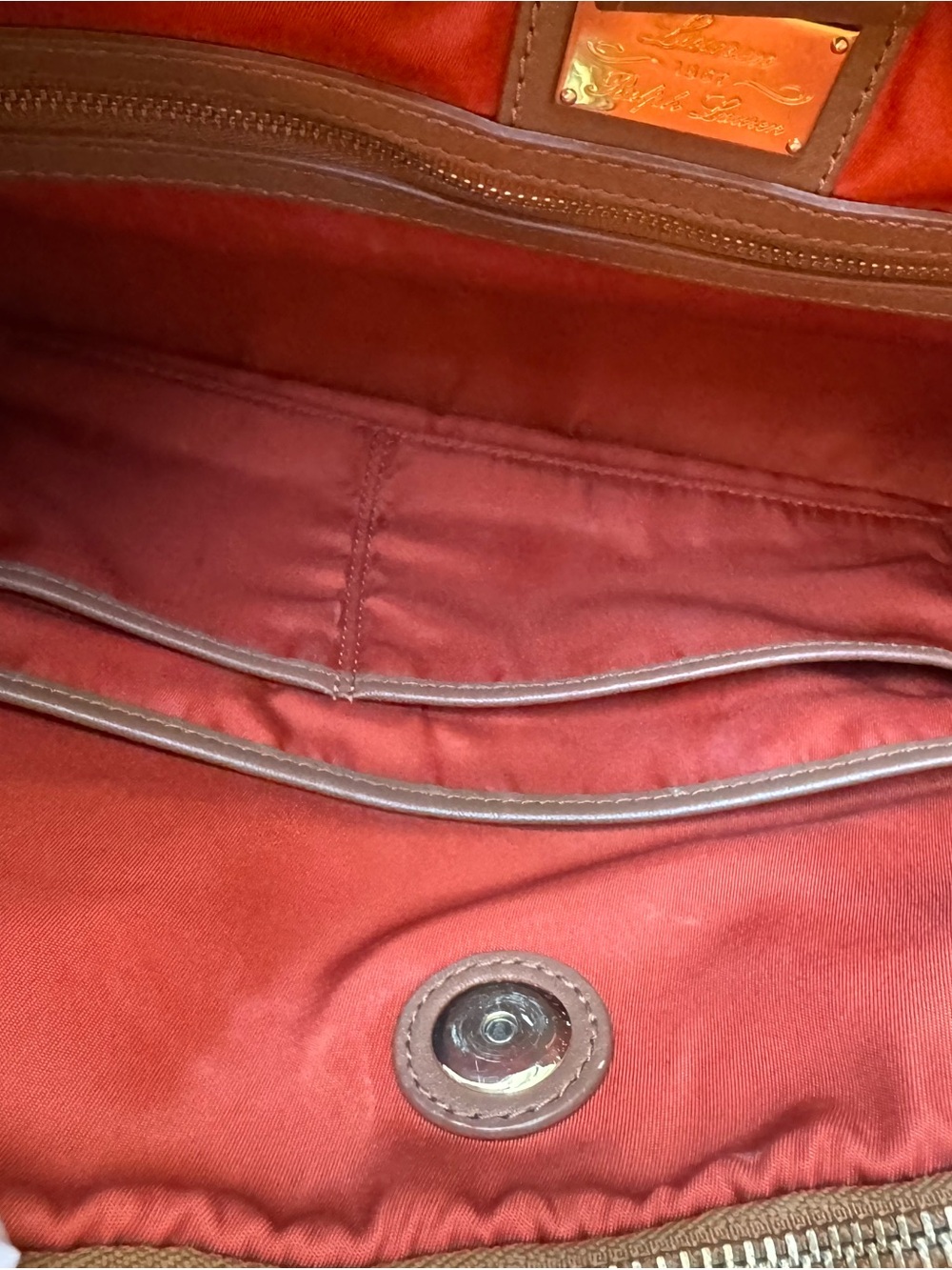 Lauren Ralph Lauren Brown Leather Crest Satchel Shoulder Bag Gold Hardware - Picture 8 of 12